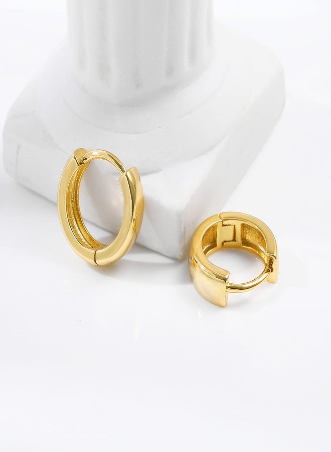 Gacimy 14K Gold Plated Huggie Earrings for Women 14K Real Gold Plated, 4mm Thick Small Hoop Earrings Cartilage Ear Cuff for Women, Small Hoops 13MM - Image 5